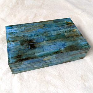 Teal Blue Wooden Box - 8"x5" Excellent Condition